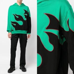 NEW Just Don Men's Green Flame Print Cotton Hoodie Sweatshirt Size XXL 2XL